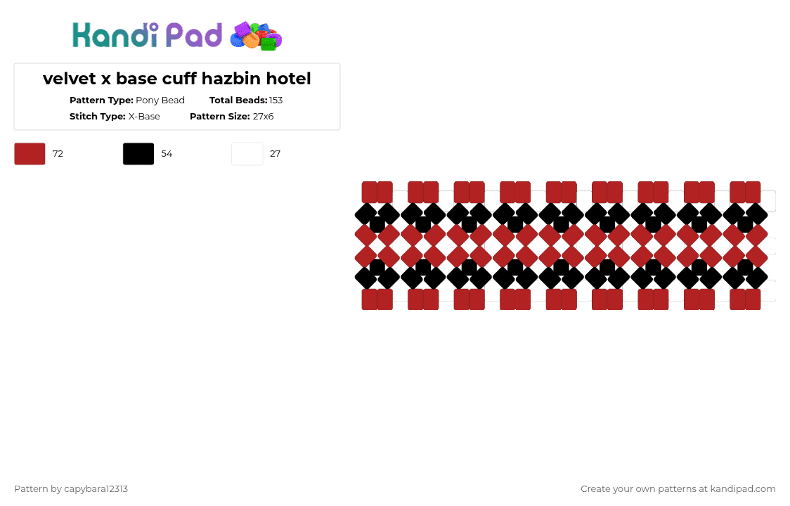 velvet x base cuff hazbin hotel - Pony Bead Pattern by capybara12313 on Kandi Pad - red,white