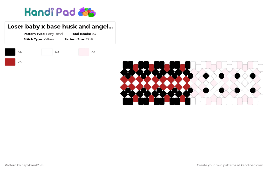 Loser baby x base husk and angel cuff hazbin hotel - Pony Bead Pattern by capybara12313 on Kandi Pad - red,white