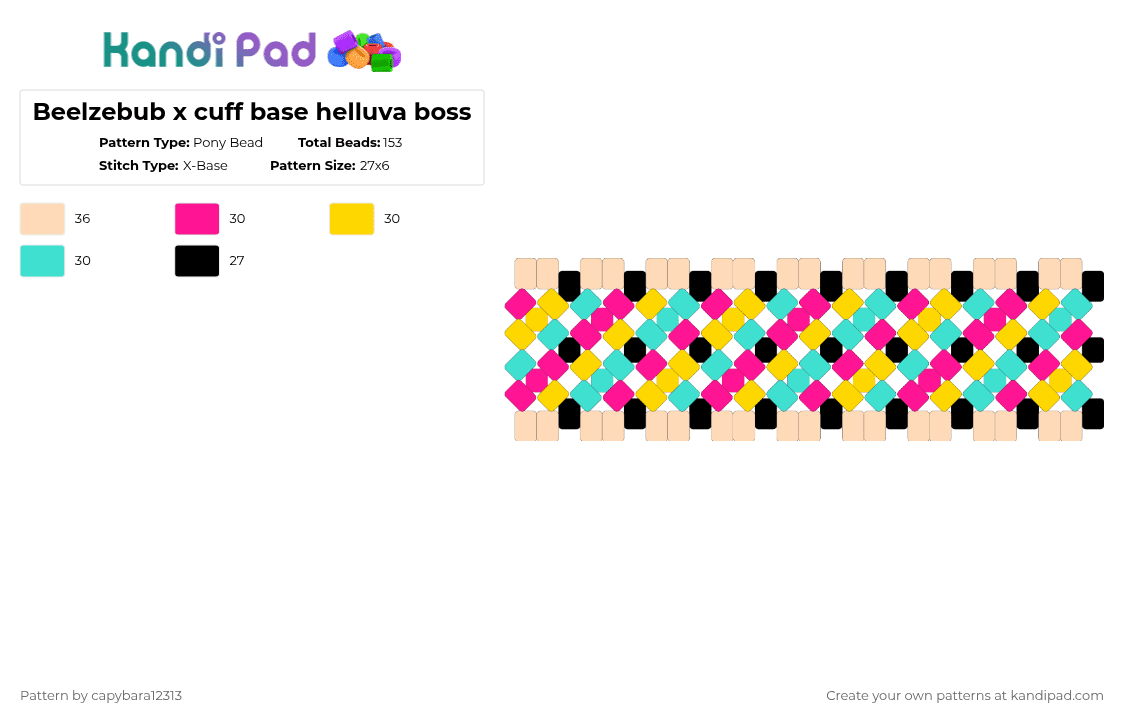 Beelzebub x cuff base helluva boss - Pony Bead Pattern by capybara12313 on Kandi Pad - beige,pink,yellow,light blue
