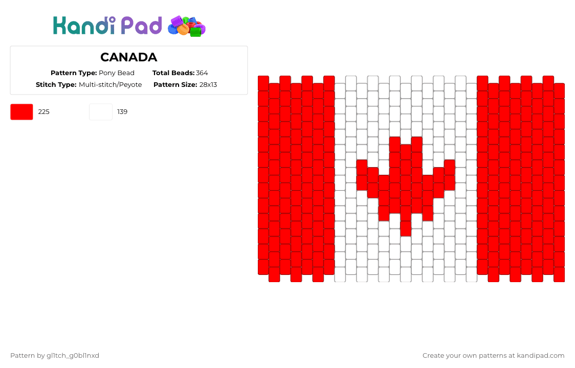 CANADA - Pony Bead Pattern by gl1tch_g0bl1nxd on Kandi Pad - red,white