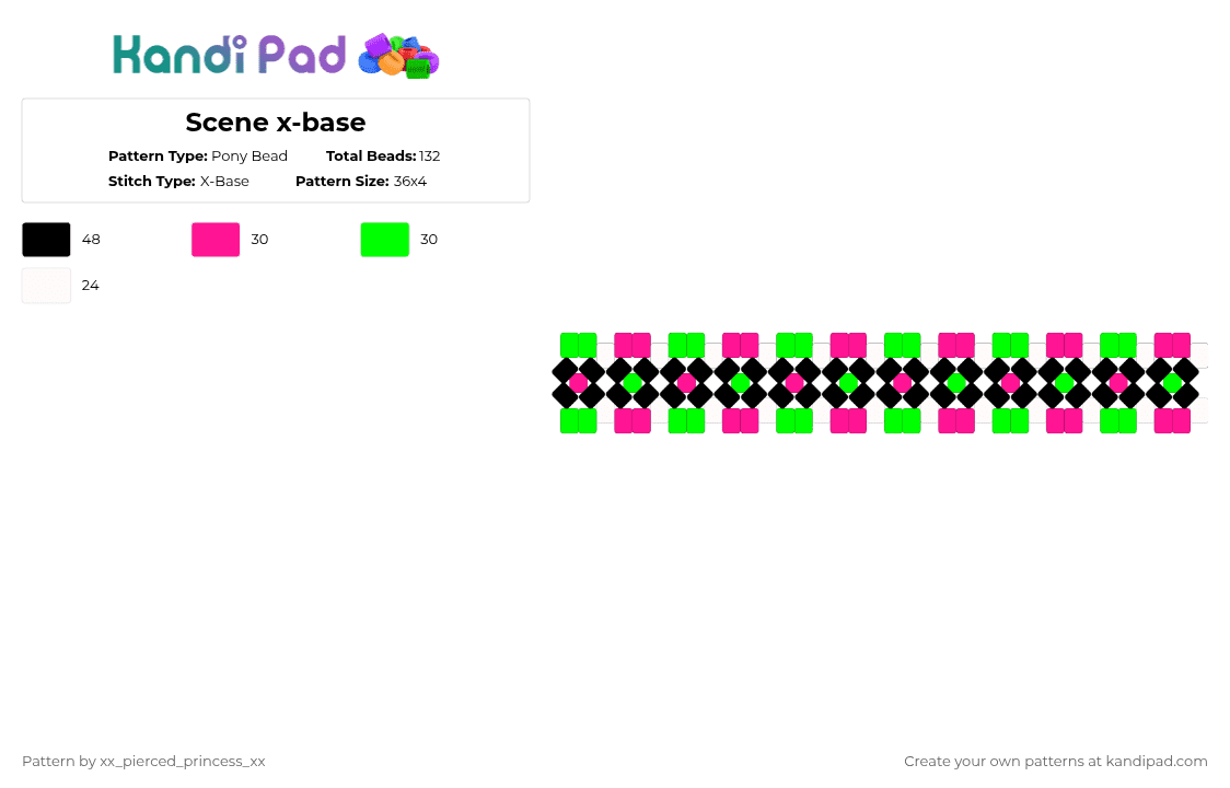 Scene x-base - Pony Bead Pattern by sagey_green on Kandi Pad - pink,green,scene,xbase,scene xbase,scene xbase cuff,xbase cuff,scene cuff