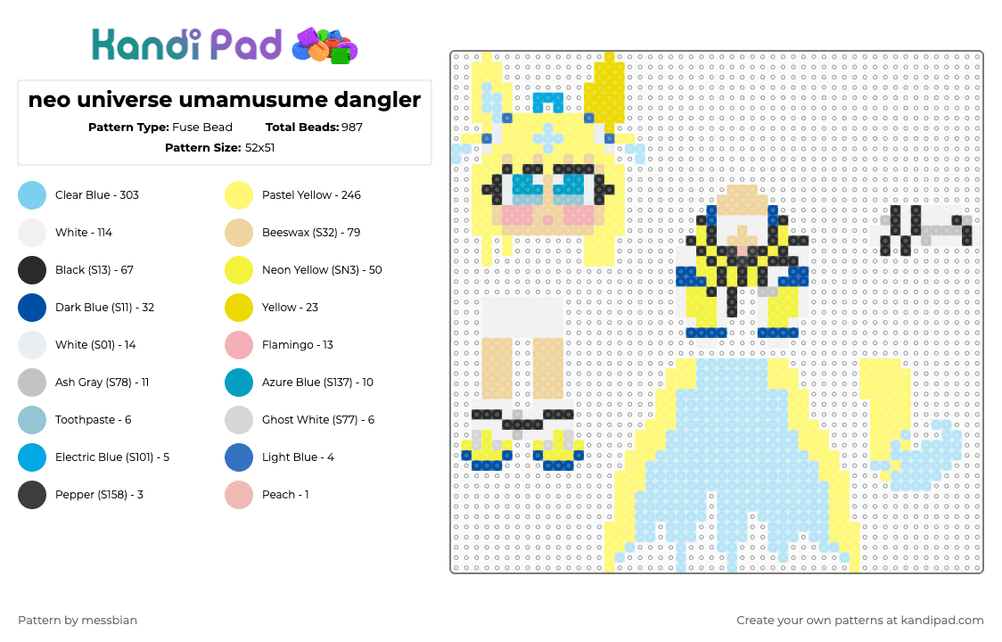neo universe umamusume dangler - Fuse Bead Pattern by messbian on Kandi Pad - yellow,light blue