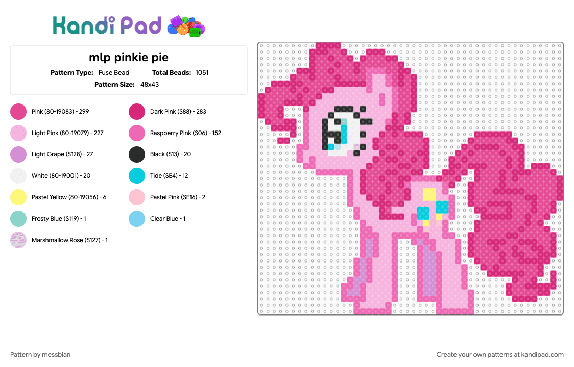 mlp pinkie pie - Fuse Bead Pattern by messbian on Kandi Pad - pink