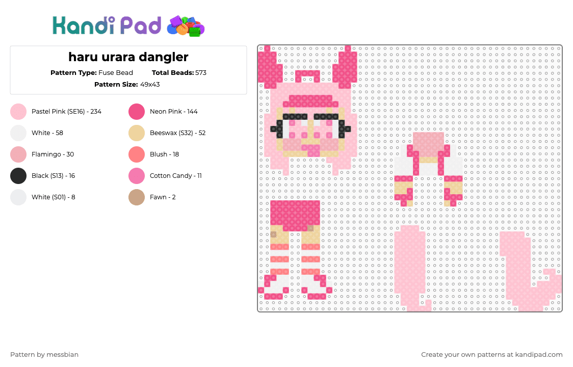 haru urara dangler - Fuse Bead Pattern by messbian on Kandi Pad - pink
