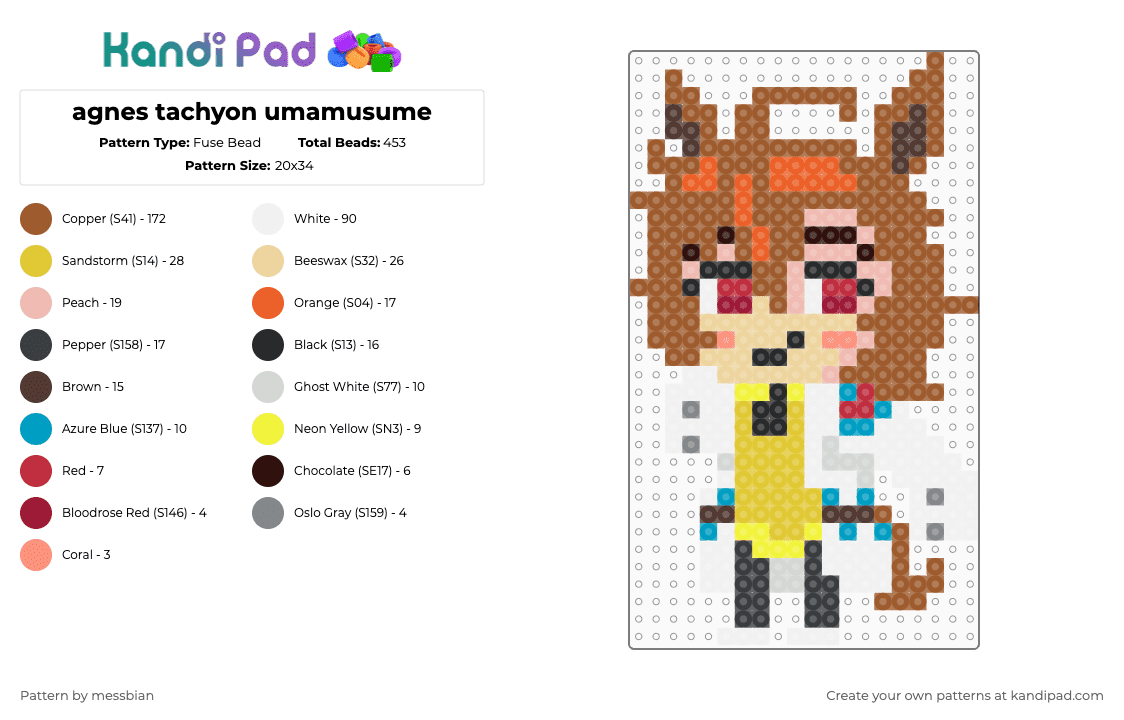 agnes tachyon umamusume - Fuse Bead Pattern by messbian on Kandi Pad - beige,tan,yellow