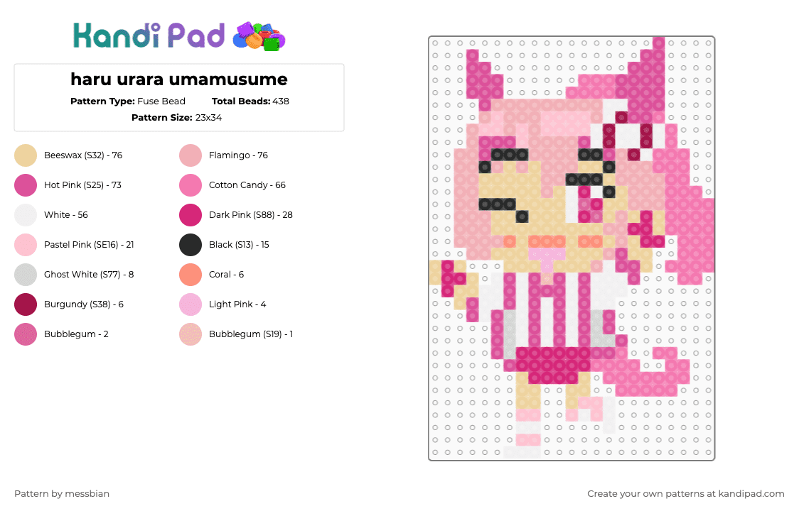 haru urara umamusume - Fuse Bead Pattern by messbian on Kandi Pad - beige,pink