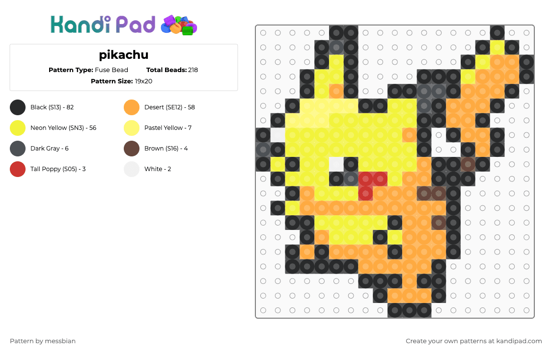 pikachu - Fuse Bead Pattern by messbian on Kandi Pad - yellow,orange