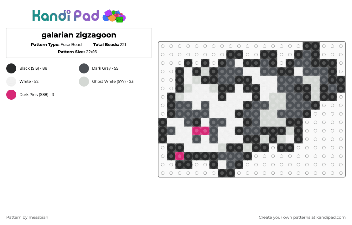galarian zigzagoon - Fuse Bead Pattern by messbian on Kandi Pad - gray