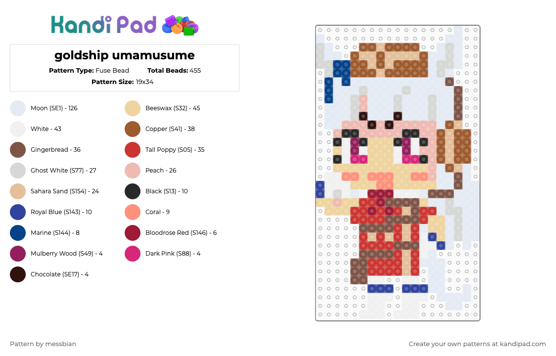 goldship umamusume - Fuse Bead Pattern by messbian on Kandi Pad - white,beige,tan,red