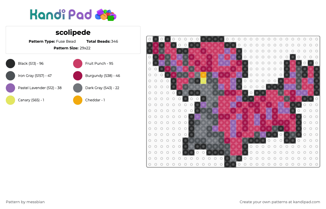 scolipede - Fuse Bead Pattern by messbian on Kandi Pad - purple,pink