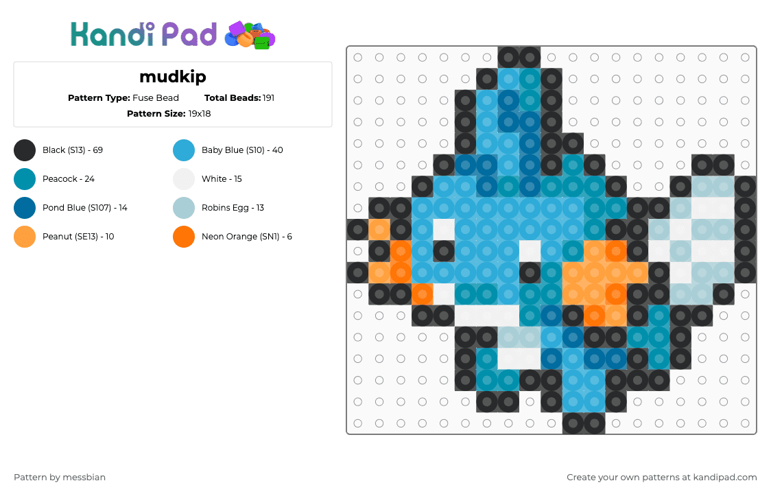 mudkip - Fuse Bead Pattern by messbian on Kandi Pad - light blue