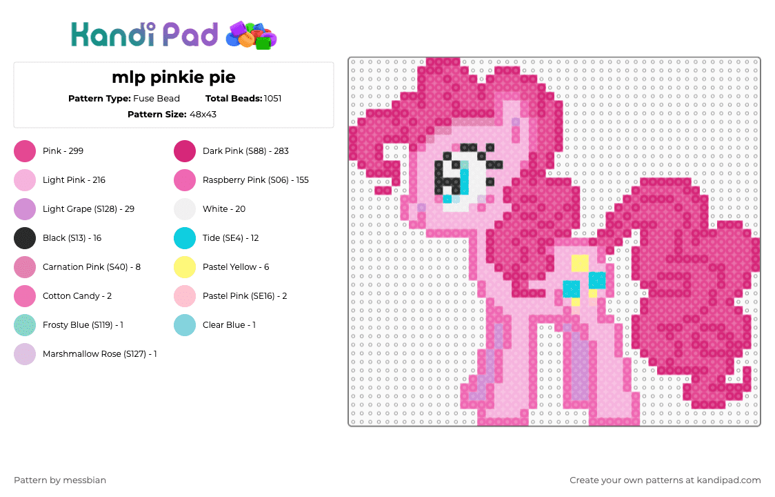mlp pinkie pie - Fuse Bead Pattern by messbian on Kandi Pad - pink