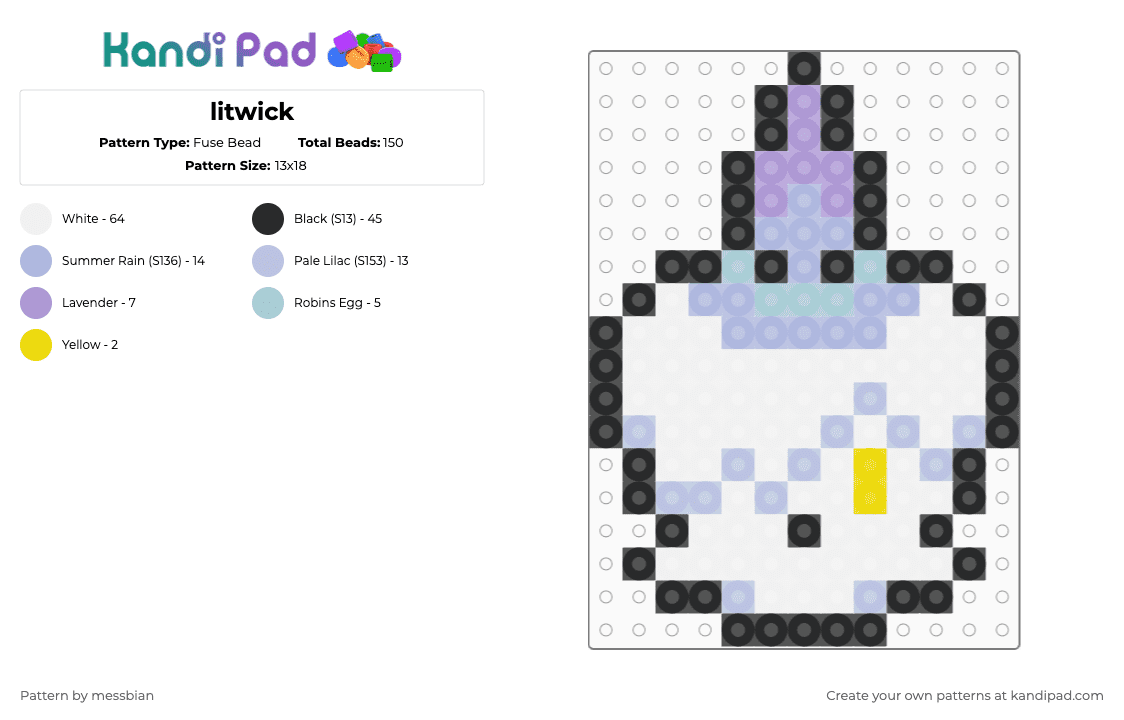 litwick - Fuse Bead Pattern by messbian on Kandi Pad - white,pink