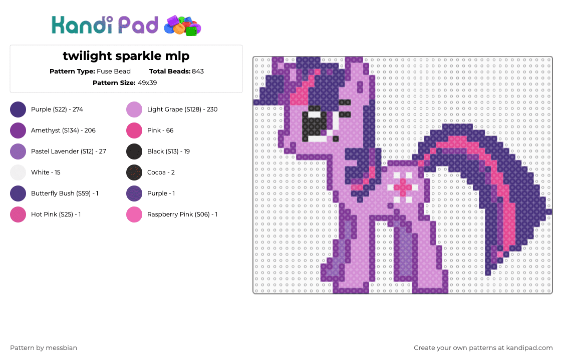 twilight sparkle mlp - Fuse Bead Pattern by messbian on Kandi Pad - pink,purple