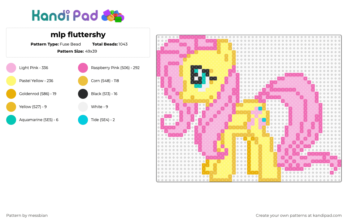 mlp fluttershy - Fuse Bead Pattern by messbian on Kandi Pad - pink,yellow