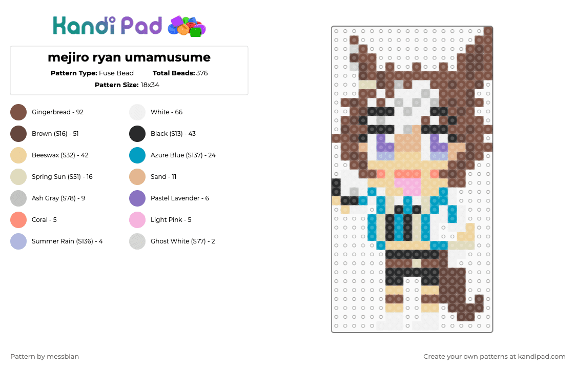 mejiro ryan umamusume - Fuse Bead Pattern by messbian on Kandi Pad - beige,tan,brown