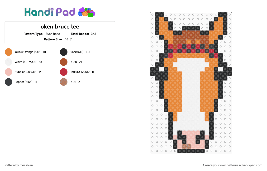 oken bruce lee - Fuse Bead Pattern by messbian on Kandi Pad - orange