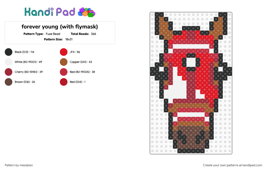 forever young (with flymask) - Fuse Bead Pattern by messbian on Kandi Pad - red