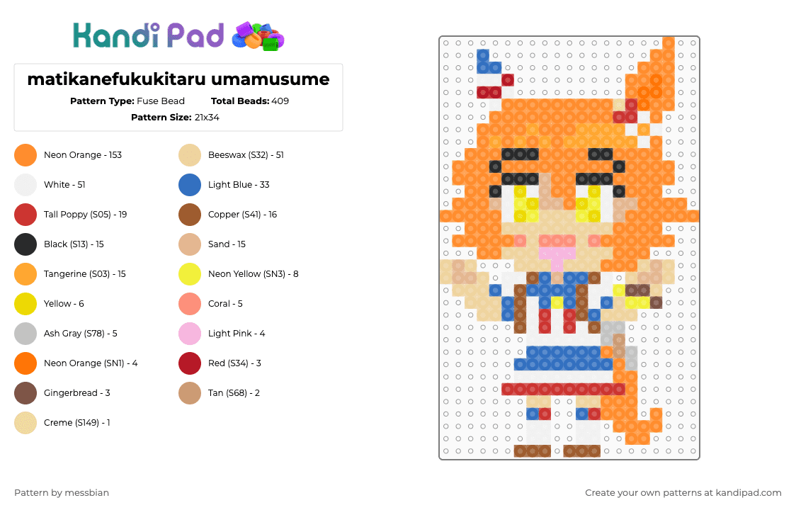 matikanefukukitaru umamusume - Fuse Bead Pattern by messbian on Kandi Pad - beige,orange