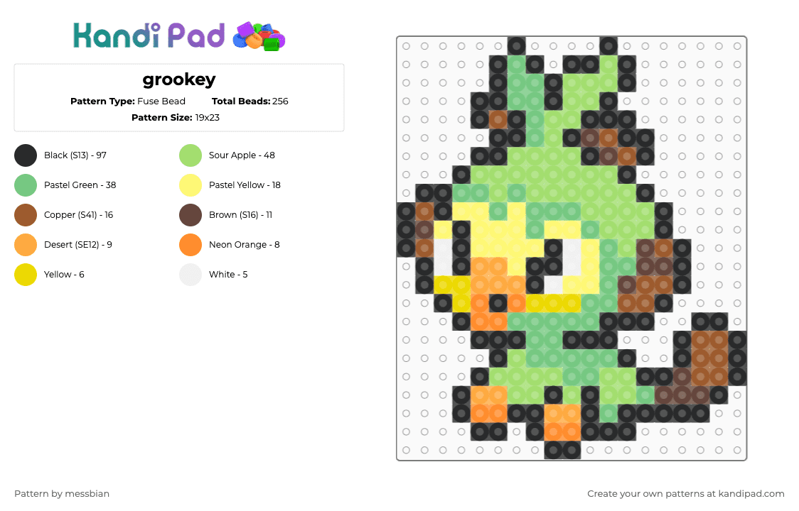 grookey - Fuse Bead Pattern by messbian on Kandi Pad - yellow,green,teal