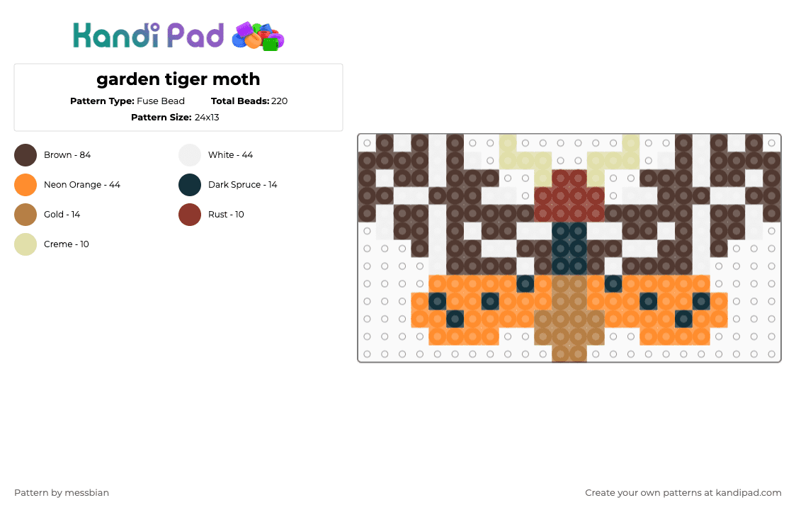 garden tiger moth - Fuse Bead Pattern by messbian on Kandi Pad - brown,orange