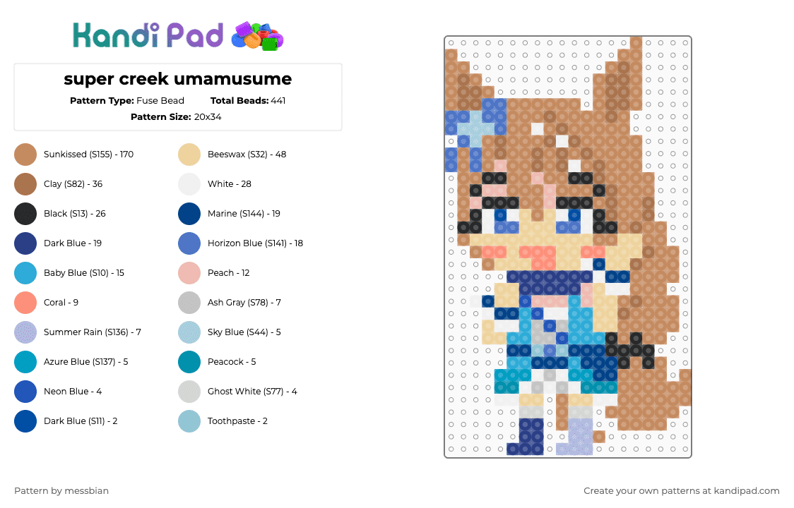 super creek umamusume - Fuse Bead Pattern by messbian on Kandi Pad - blue,tan,beige