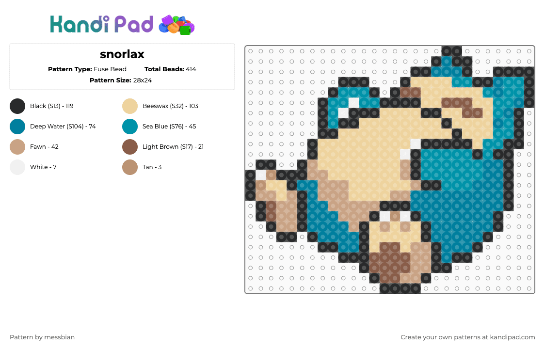 snorlax - Fuse Bead Pattern by messbian on Kandi Pad - teal,beige