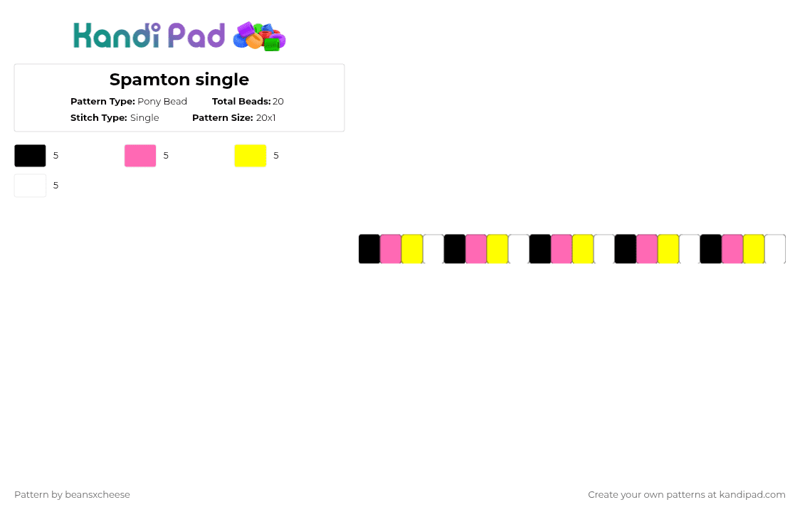Spamton single - Pony Bead Pattern by beansxcheese on Kandi Pad - pink,yellow