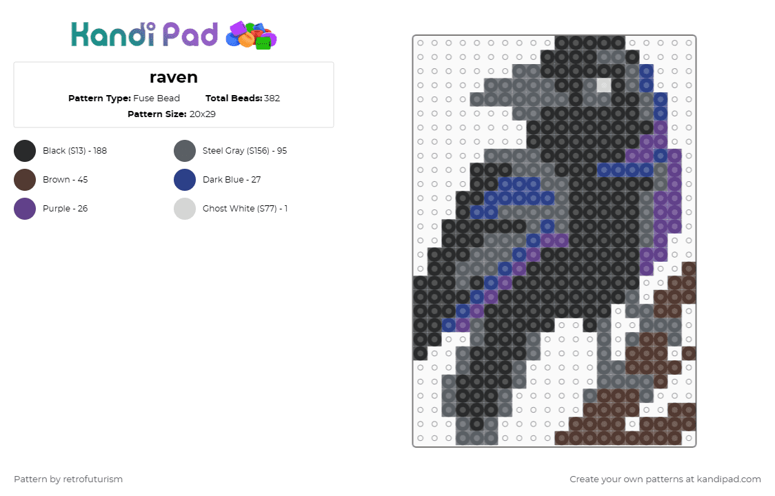raven - Fuse Bead Pattern by retrofuturism on Kandi Pad - black,gray