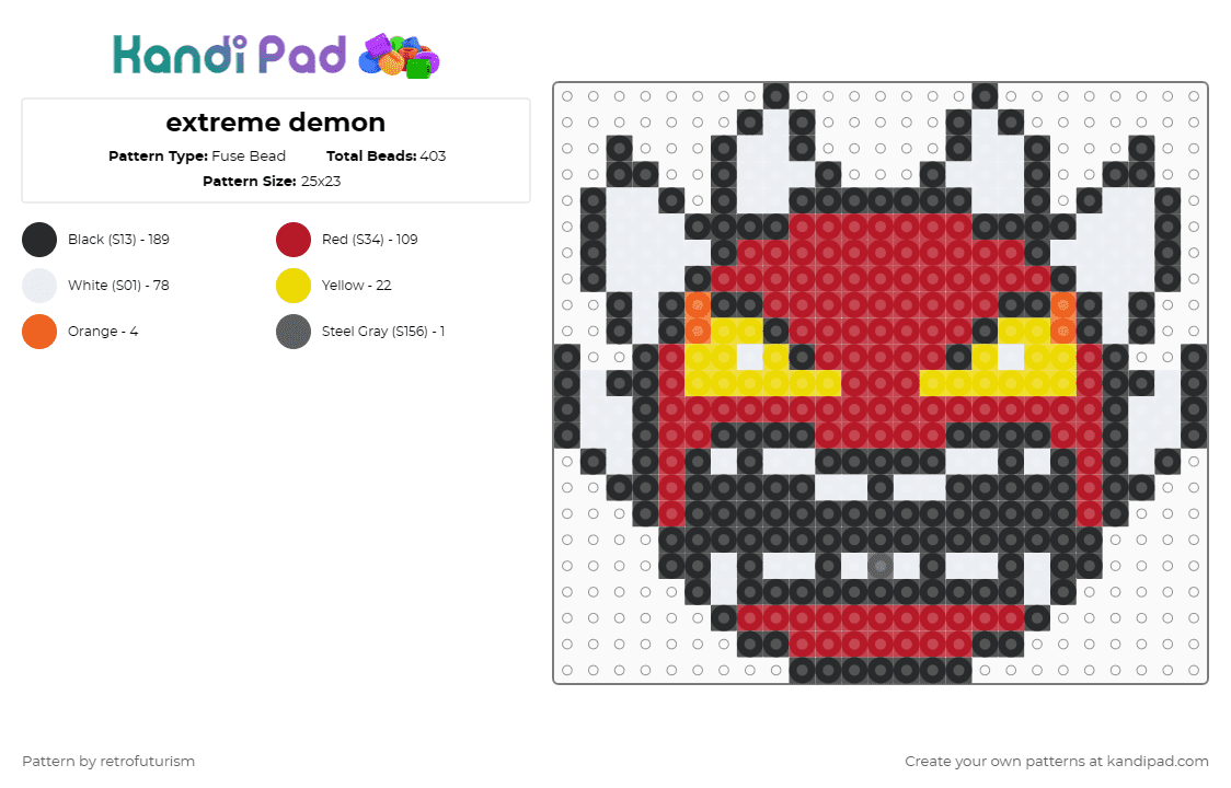 extreme demon - Fuse Bead Pattern by retrofuturism on Kandi Pad - black, red