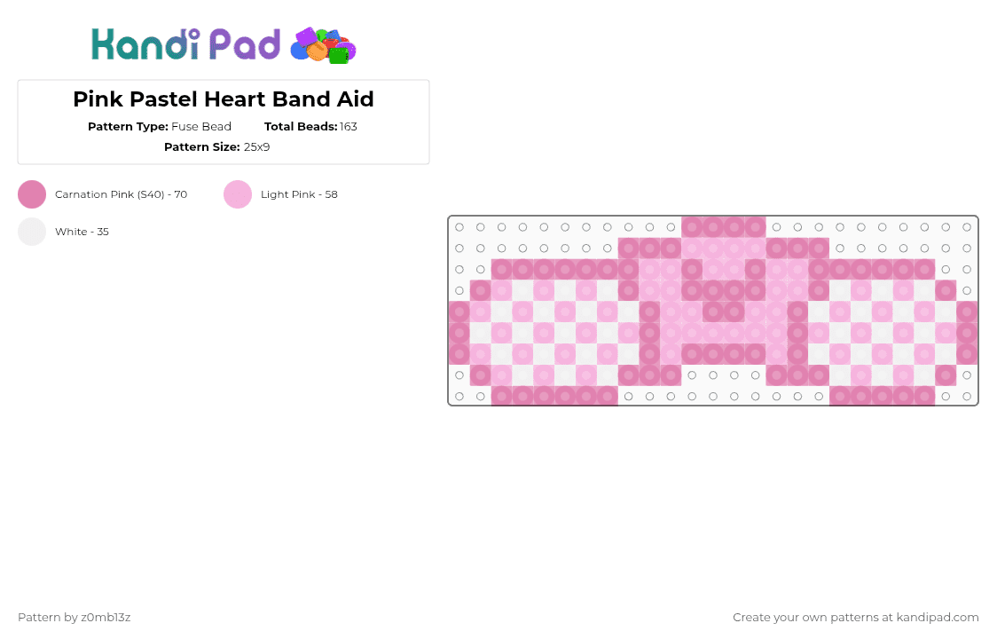 Pink Pastel Heart Band Aid - Fuse Bead Pattern by z0mb13z on Kandi Pad - pink,white,pastel,heart,band aid,bandage,cute,kawaii