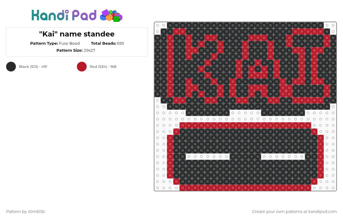 "Kai" name standee Fuse Bead Pattern - Kandi Pad | Kandi Patterns, Fuse ...