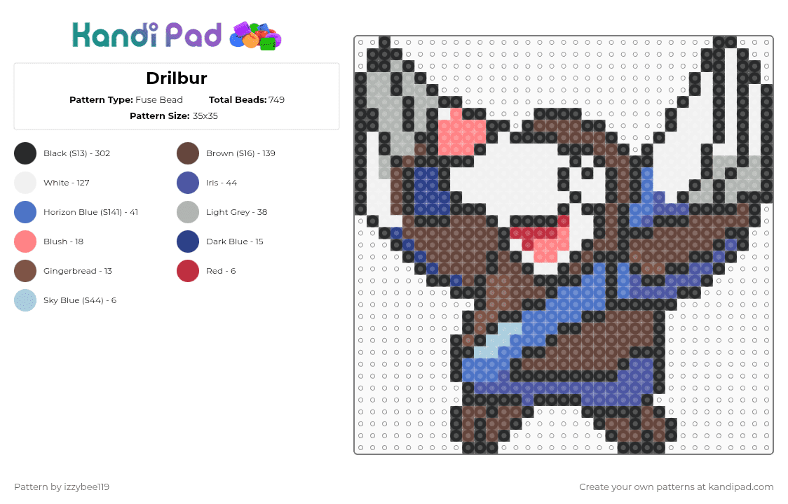 Drilbur - Fuse Bead Pattern by izzybee119 on Kandi Pad - black,brown,blue,purple