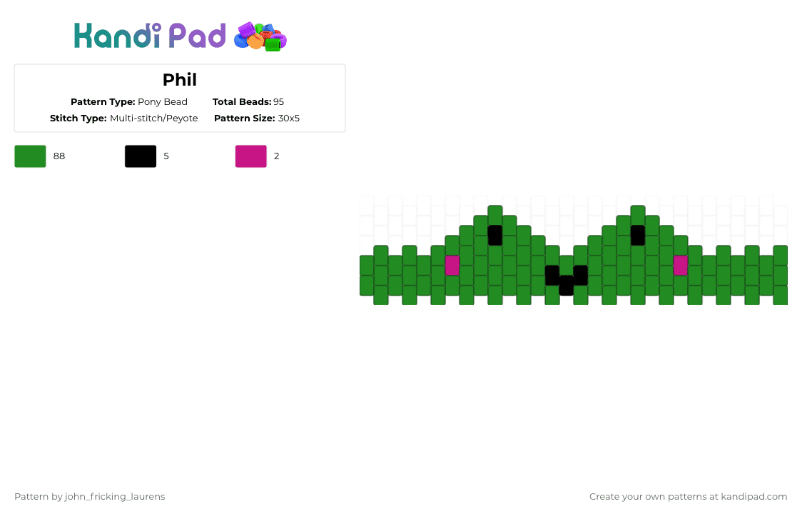 Phil - Pony Bead Pattern by s0up_th3_l1z4rd on Kandi Pad - green