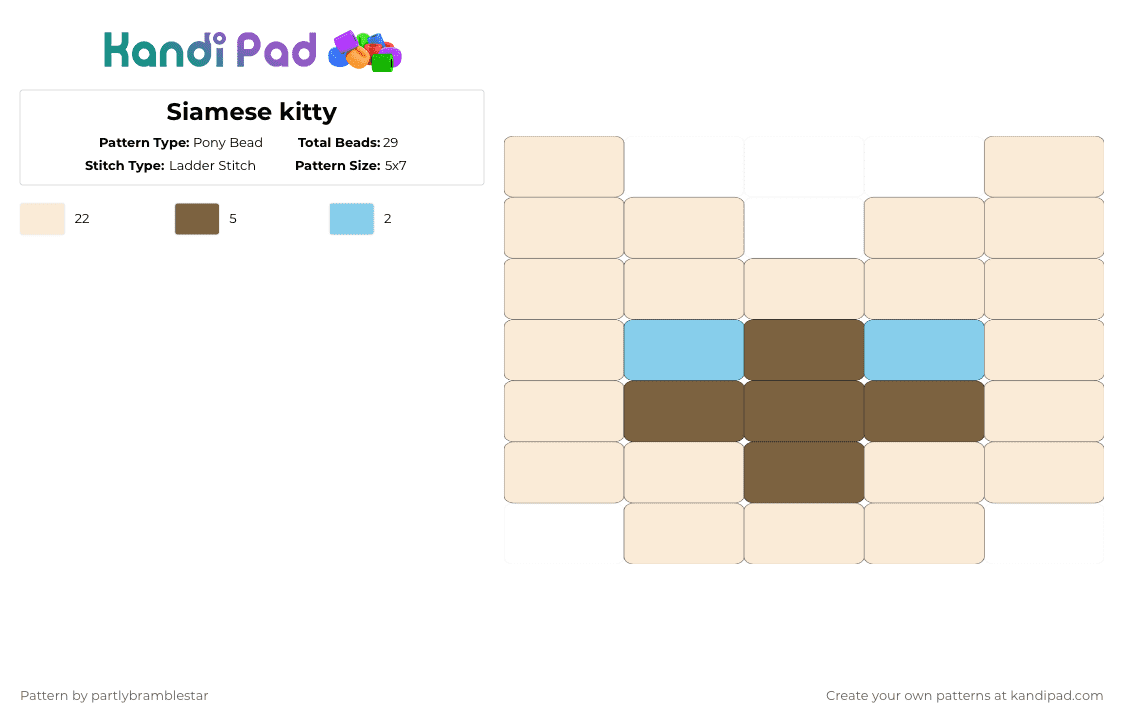 Siamese kitty - Pony Bead Pattern by partlybramblestar on Kandi Pad - light blue, tan, white