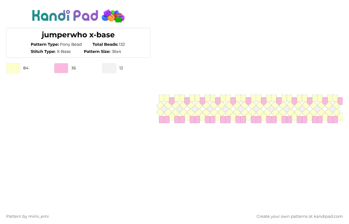 jumperwho x-base - Pony Bead Pattern by mimi_emi on Kandi Pad - yellow,pink,jumperwho,white,xbase,unstable universe,lifesteal,bing