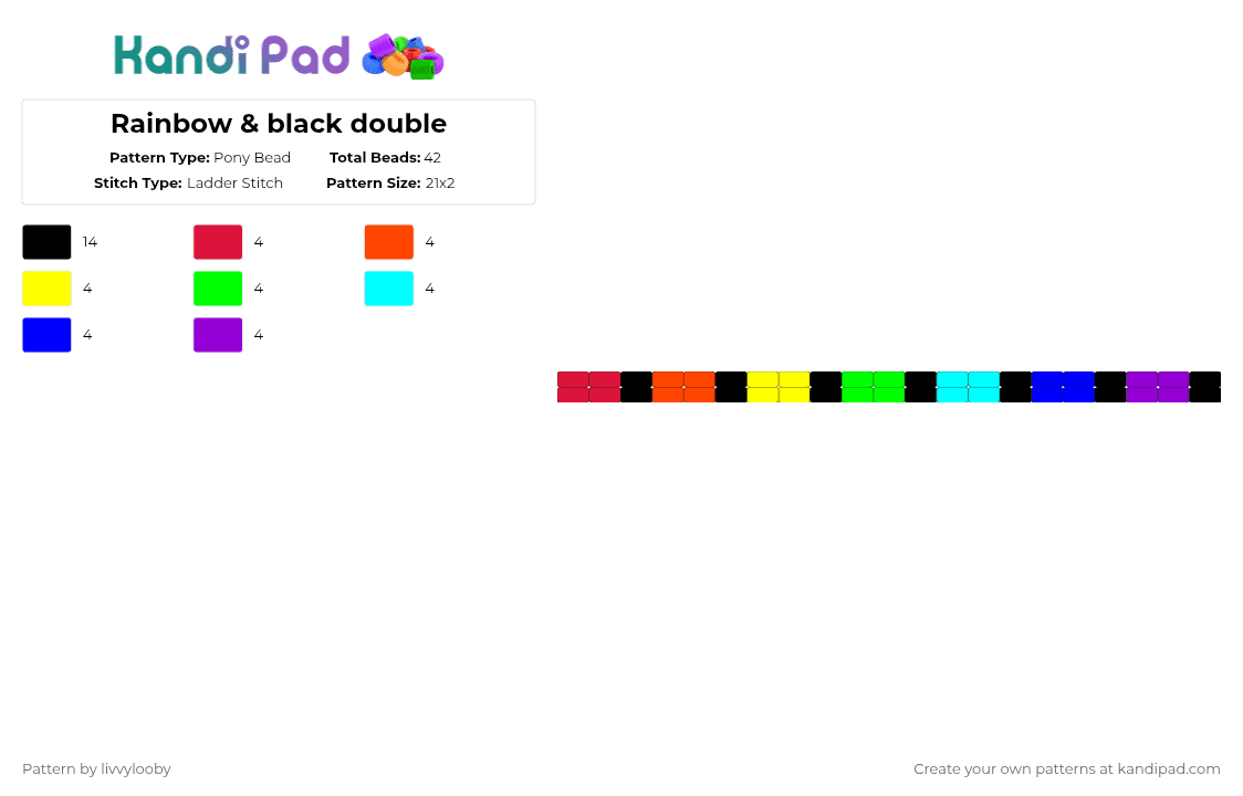 Rainbow & black double - Pony Bead Pattern by livvylooby on Kandi Pad - red,purple