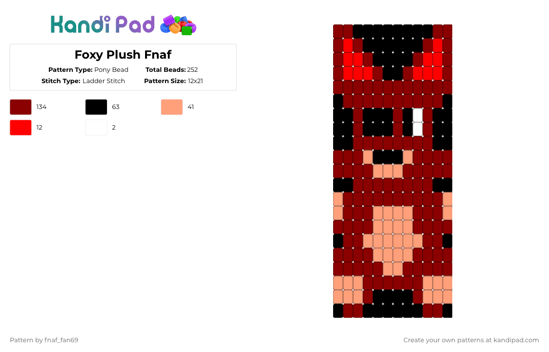Foxy Plush Fnaf - Pony Bead Pattern by fnaf_fan69 on Kandi Pad - red