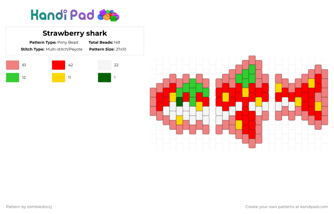 Strawberry shark - Pony Bead Pattern by zombiedoccj on Kandi Pad - red