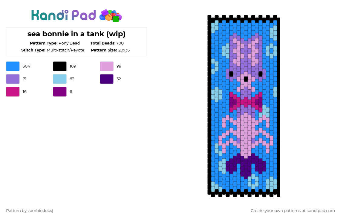 sea bonnie in a tank (wip) - Pony Bead Pattern by zombiedoccj on Kandi Pad - light blue
