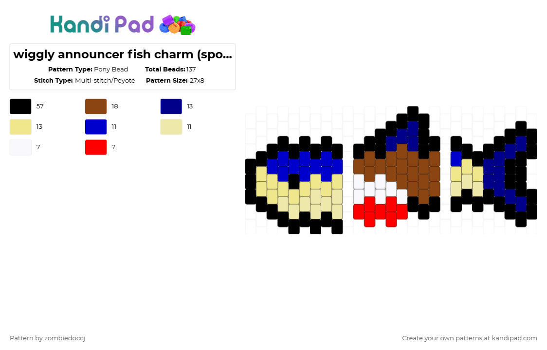 wiggly announcer fish charm (spongebob) - Pony Bead Pattern by zombiedoccj on Kandi Pad - purple,red,yellow,fish,spongebob,tuna,weather