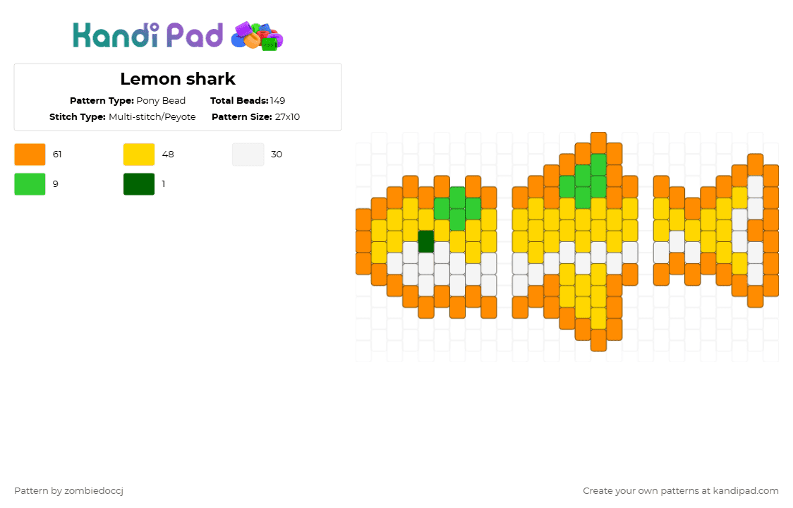 Lemon shark - Pony Bead Pattern by zombiedoccj on Kandi Pad - orange,yellow