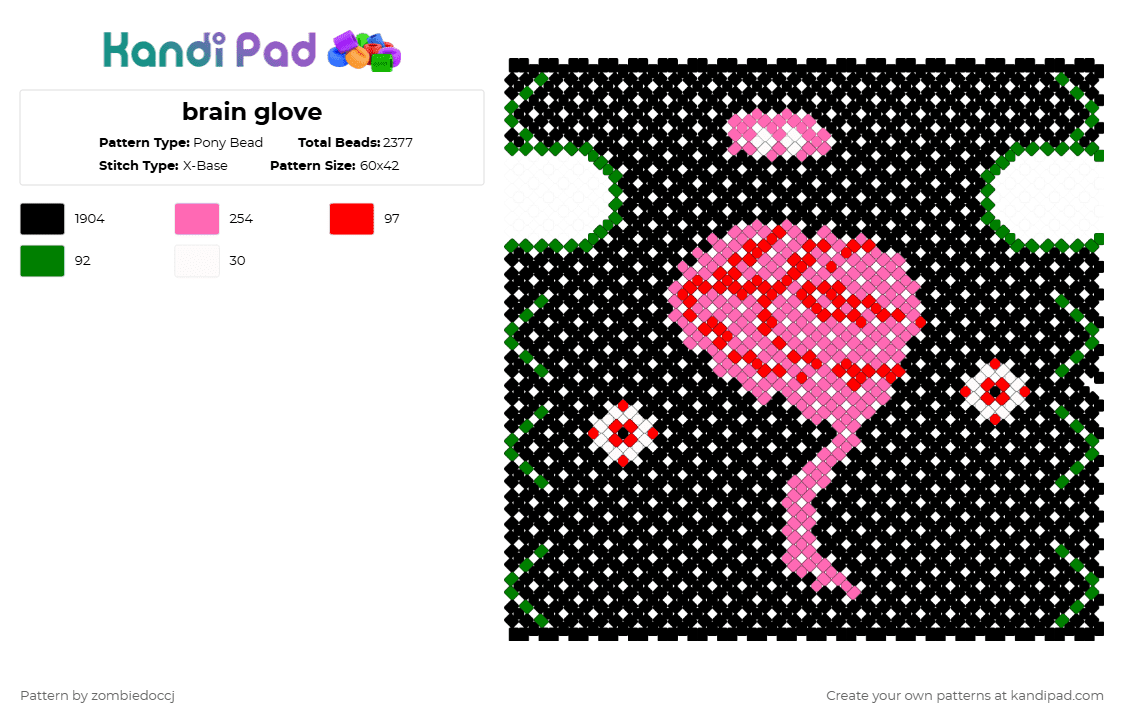 brain glove - Pony Bead Pattern by zombiedoccj on Kandi Pad - black,pink