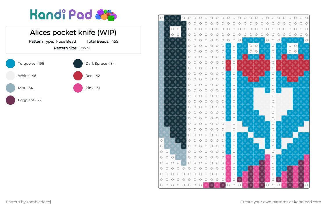 Alices pocket knife (WIP) - Fuse Bead Pattern by zombiedoccj on Kandi Pad - light blue,cotdwonderland,knife