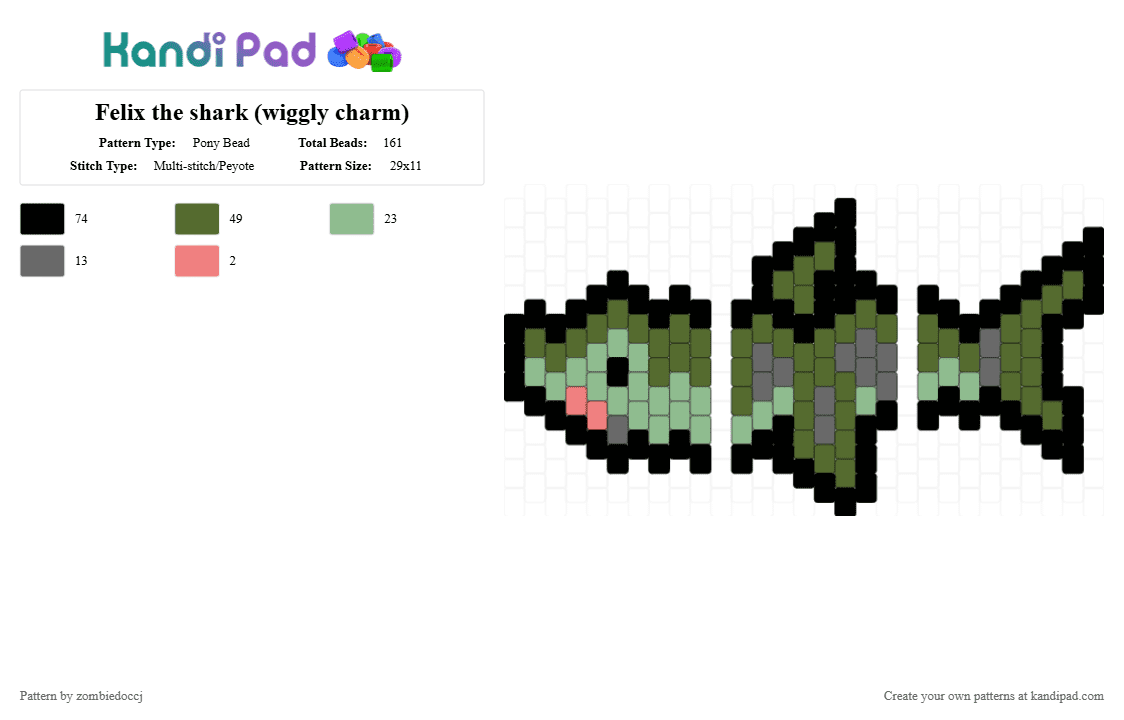 Felix the shark (wiggly charm) - Pony Bead Pattern by zombiedoccj on Kandi Pad - gold,teal,shark,fnaf,felix the shark,green,wiggly charm,charm