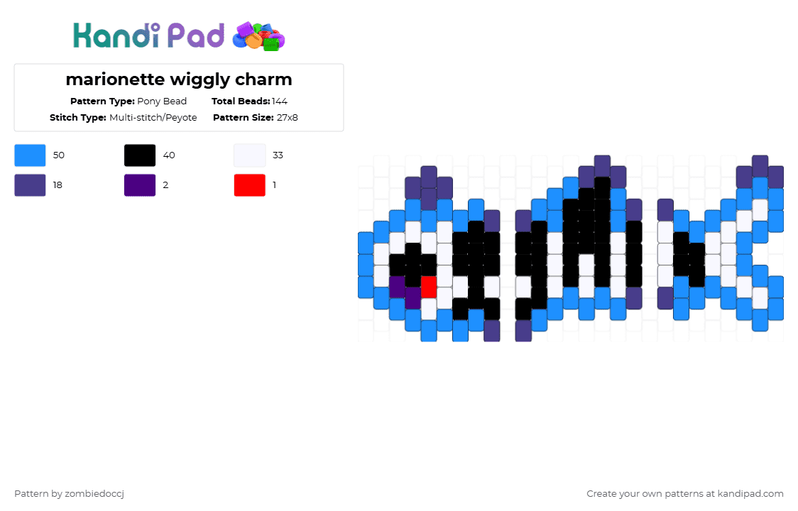 marionette wiggly charm - Pony Bead Pattern by zombiedoccj on Kandi Pad - light blue,fnaf,puppet,marionette,charm,wiggly