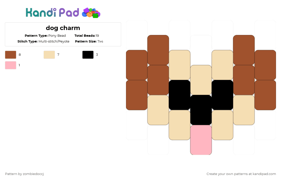 dog charm - Pony Bead Pattern by zombiedoccj on Kandi Pad - beige, charm, dog, red