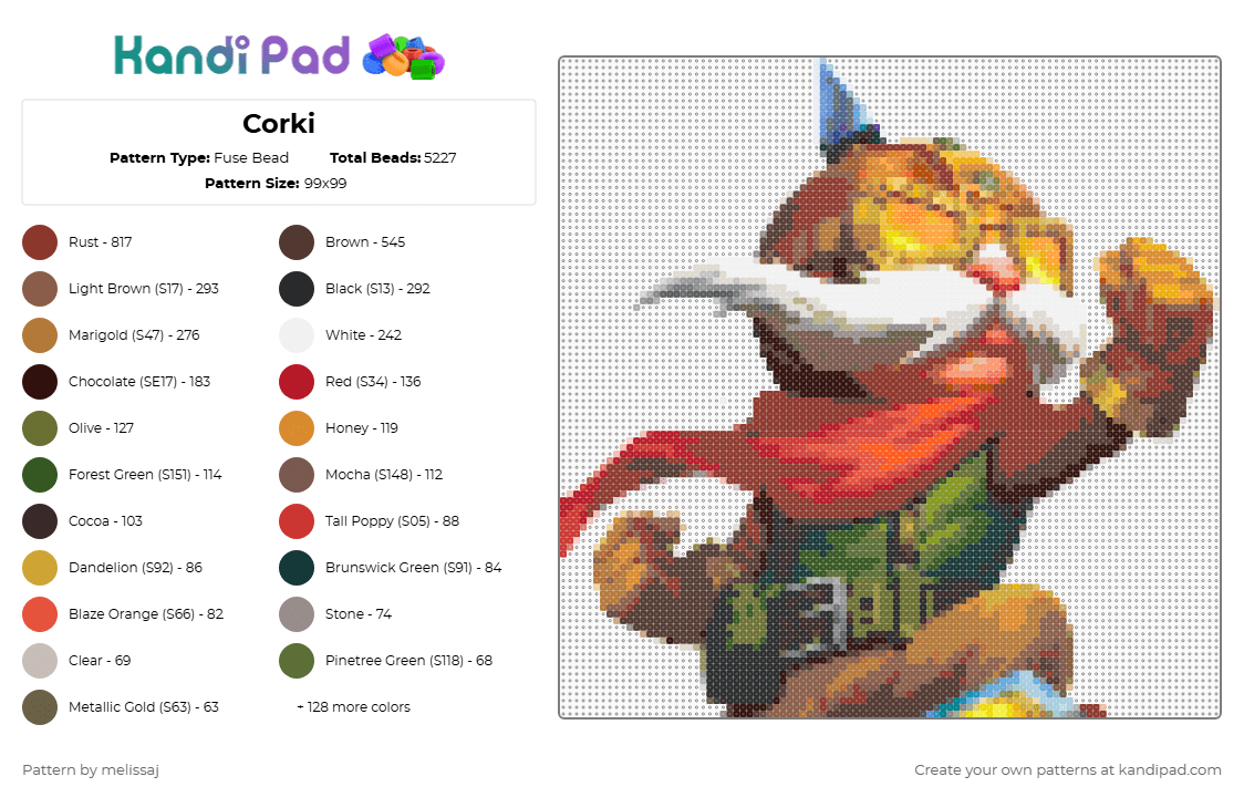 Corki Fuse Bead Pattern - Kandi Pad | Kandi Patterns, Fuse Bead ...