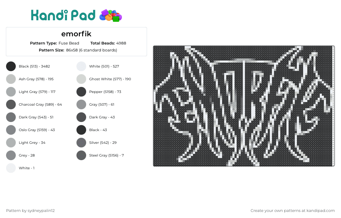 emorfik - Fuse Bead Pattern by sydneypalin12 on Kandi Pad - emorfik,music,edm,dj,grayscale,dynamic,unique,abstract
