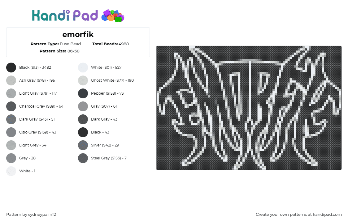 emorfik - Fuse Bead Pattern by sydneypalin12 on Kandi Pad - emorfik,music,edm,dj,grayscale,abstract